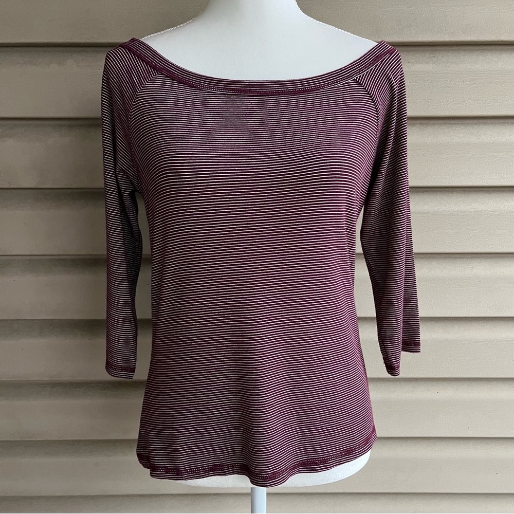 •ModCloth• “Bateau So Beautiful” Maroon Striped Top - Size Large